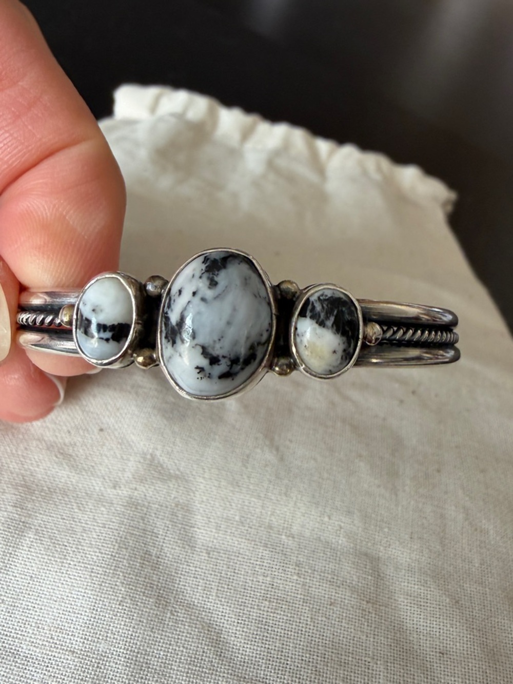 Sterling Silver White Buffalo Turquoise Cuff Bracelet - Picture 2 of 6